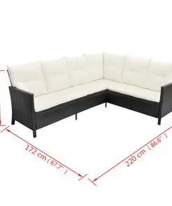 vidaXL 4 Piece Garden Lounge Set with Cushions Poly Rattan Black