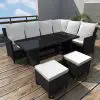 vidaXL 4 Piece Garden Lounge Set with Cushions Poly Rattan Black