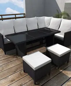 vidaXL 4 Piece Garden Lounge Set with Cushions Poly Rattan Black