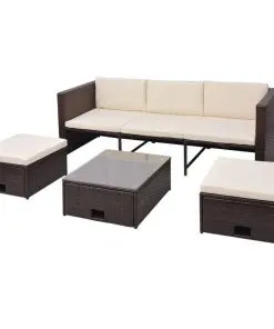 vidaXL 4 Piece Garden Lounge Set with Cushions Poly Rattan Brown