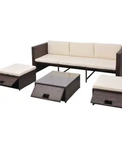 vidaXL 4 Piece Garden Lounge Set with Cushions Poly Rattan Brown