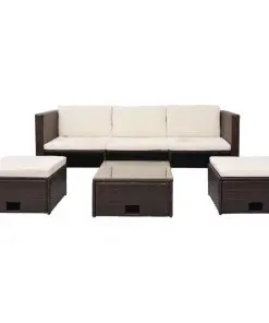 vidaXL 4 Piece Garden Lounge Set with Cushions Poly Rattan Brown