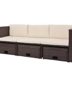 vidaXL 4 Piece Garden Lounge Set with Cushions Poly Rattan Brown