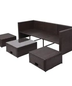 vidaXL 4 Piece Garden Lounge Set with Cushions Poly Rattan Brown