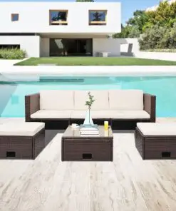 vidaXL 4 Piece Garden Lounge Set with Cushions Poly Rattan Brown