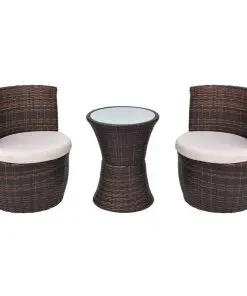 vidaXL 3 Piece Bistro Set with Cushions Poly Rattan Brown