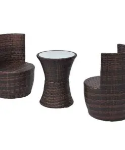 vidaXL 3 Piece Bistro Set with Cushions Poly Rattan Brown