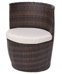 vidaXL 3 Piece Bistro Set with Cushions Poly Rattan Brown