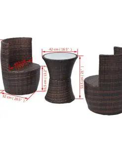 vidaXL 3 Piece Bistro Set with Cushions Poly Rattan Brown