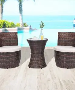 vidaXL 3 Piece Bistro Set with Cushions Poly Rattan Brown