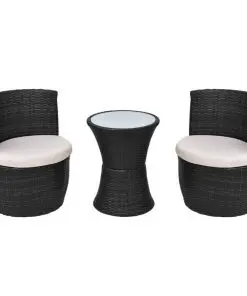 vidaXL 3 Piece Bistro Set with Cushions Poly Rattan Black