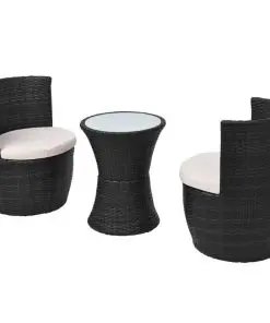 vidaXL 3 Piece Bistro Set with Cushions Poly Rattan Black