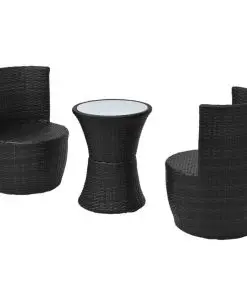 vidaXL 3 Piece Bistro Set with Cushions Poly Rattan Black