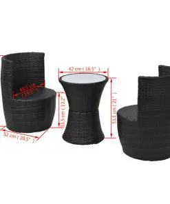 vidaXL 3 Piece Bistro Set with Cushions Poly Rattan Black