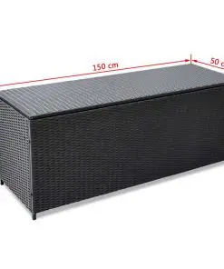vidaXL Garden Storage Box Black 150x50x60 cm Poly Rattan