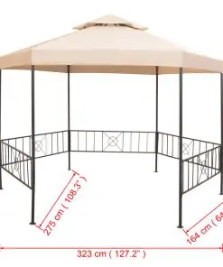 vidaXL Garden Marquee Gazebo Pavilion Tent Hexagonal Beige 323×265 cm