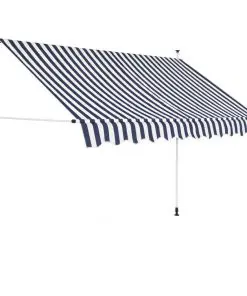 vidaXL Manual Retractable Awning 300 cm Blue and White Stripes