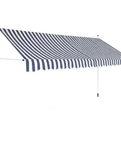 vidaXL Manual Retractable Awning 350 cm Blue and White Stripes