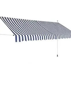 vidaXL Manual Retractable Awning 400 cm Blue and White Stripes