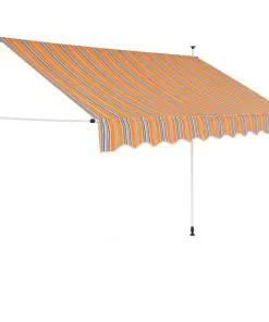 vidaXL Manual Retractable Awning 300 cm Yellow and Blue Stripes