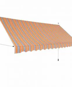 vidaXL Manual Retractable Awning 400 cm Yellow and Blue Stripes