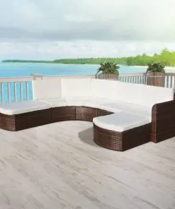 vidaXL 4 Piece Garden Lounge Set with Cushions Poly Rattan Brown