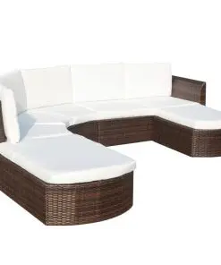vidaXL 4 Piece Garden Lounge Set with Cushions Poly Rattan Brown
