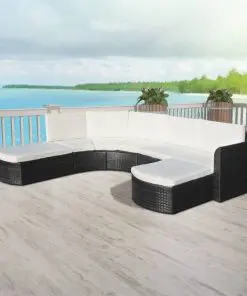 vidaXL 4 Piece Garden Lounge Set with Cushions Poly Rattan Black