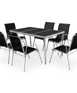 vidaXL 7 Piece Outdoor Dining Set Steel Black