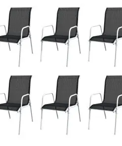vidaXL Stackable Garden Chairs 6 pcs Steel and Textilene Black
