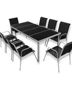 vidaXL 9 Piece Outdoor Dining Set Steel Black