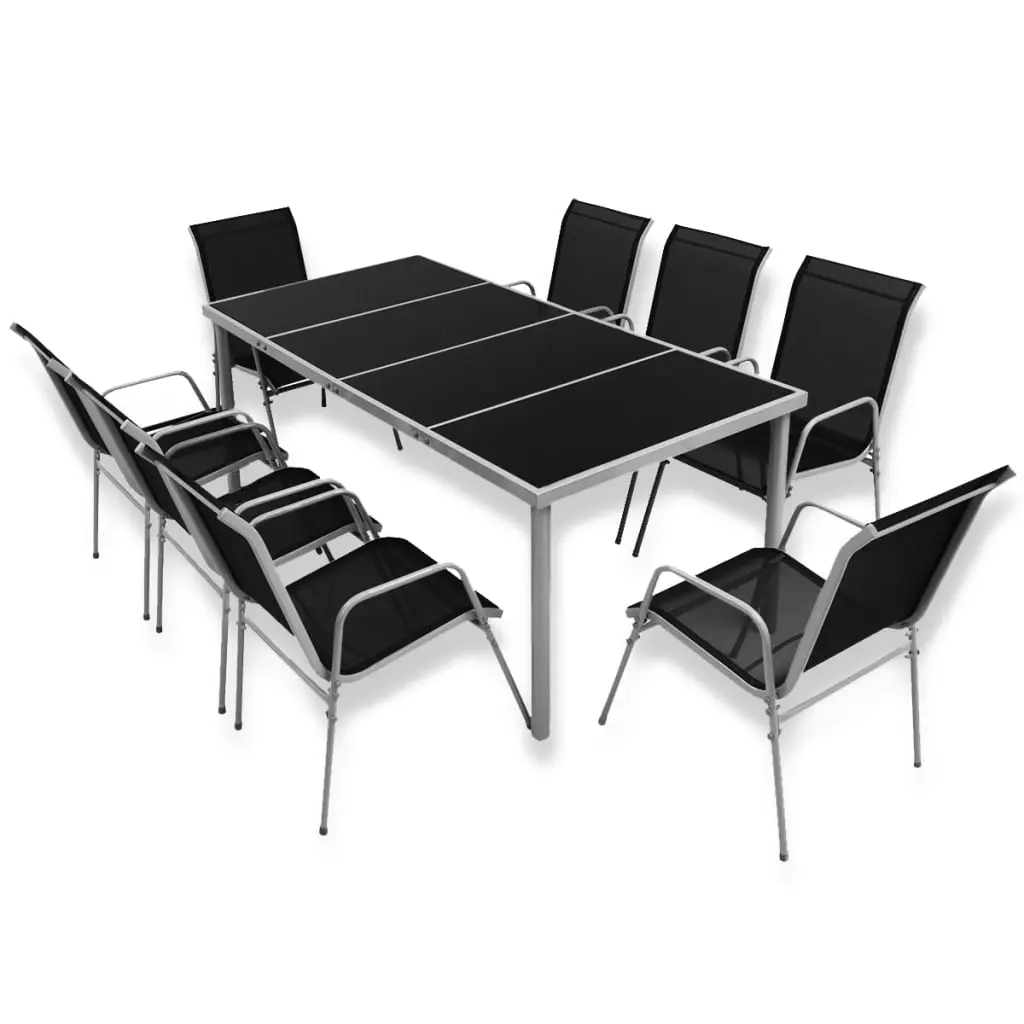 vidaXL 9 Piece Outdoor Dining Set Steel Black