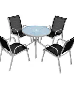 vidaXL 5 Piece Outdoor Dining Set Steel Black
