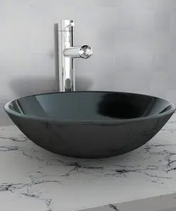 vidaXL Basin Tempered Glass 42 cm Black