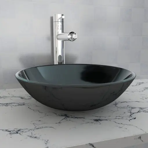 vidaXL Basin Tempered Glass 42 cm Black