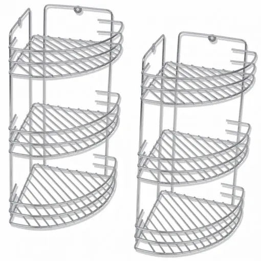 vidaXL Three-Tier Shower Corner Shelves 2 pcs Metal