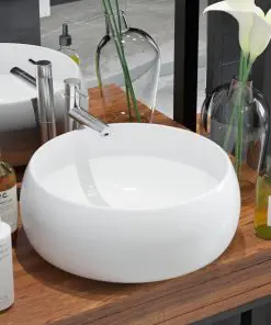 vidaXL Basin Round Ceramic White 40×15 cm