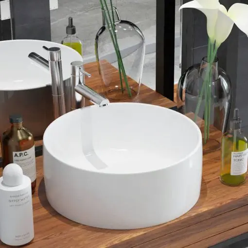 vidaXL Basin Round Ceramic White 40×15 cm