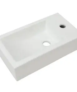 vidaXL Basin with Faucet Hole Rectangular Ceramic White 46×25.5×12 cm