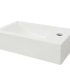 vidaXL Basin with Faucet Hole Rectangular Ceramic White 46×25.5×12 cm