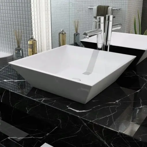 vidaXL Basin Square Ceramic White 41.5×41.5×12 cm