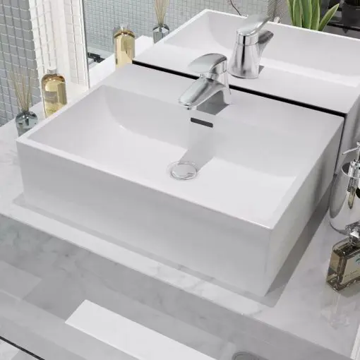 vidaXL Basin with Faucet Hole Ceramic White 51.5×38.5×15 cm