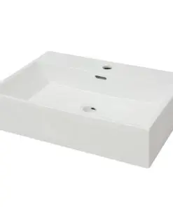vidaXL Basin with Faucet Hole Ceramic White 60.5×42.5×14.5 cm