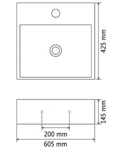 vidaXL Basin with Faucet Hole Ceramic White 60.5×42.5×14.5 cm