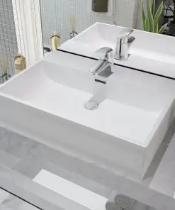 vidaXL Basin with Faucet Hole Ceramic White 60.5×42.5×14.5 cm