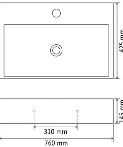 vidaXL Basin with Faucet Hole Ceramic White 76×42.5×14.5 cm