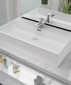 vidaXL Basin with Faucet Hole Ceramic White 76×42.5×14.5 cm