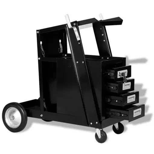 vidaXL Welding Cart with 4 Drawers Black