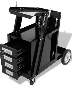 vidaXL Welding Cart with 4 Drawers Black