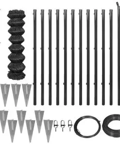 vidaXL Chain Link Fence with Spike Anchors 1×25 m Grey
